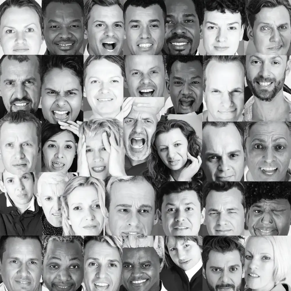 chaotic collage of human faces