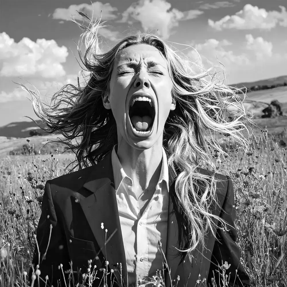 A woman screaming because she cannot bear chaos anymore